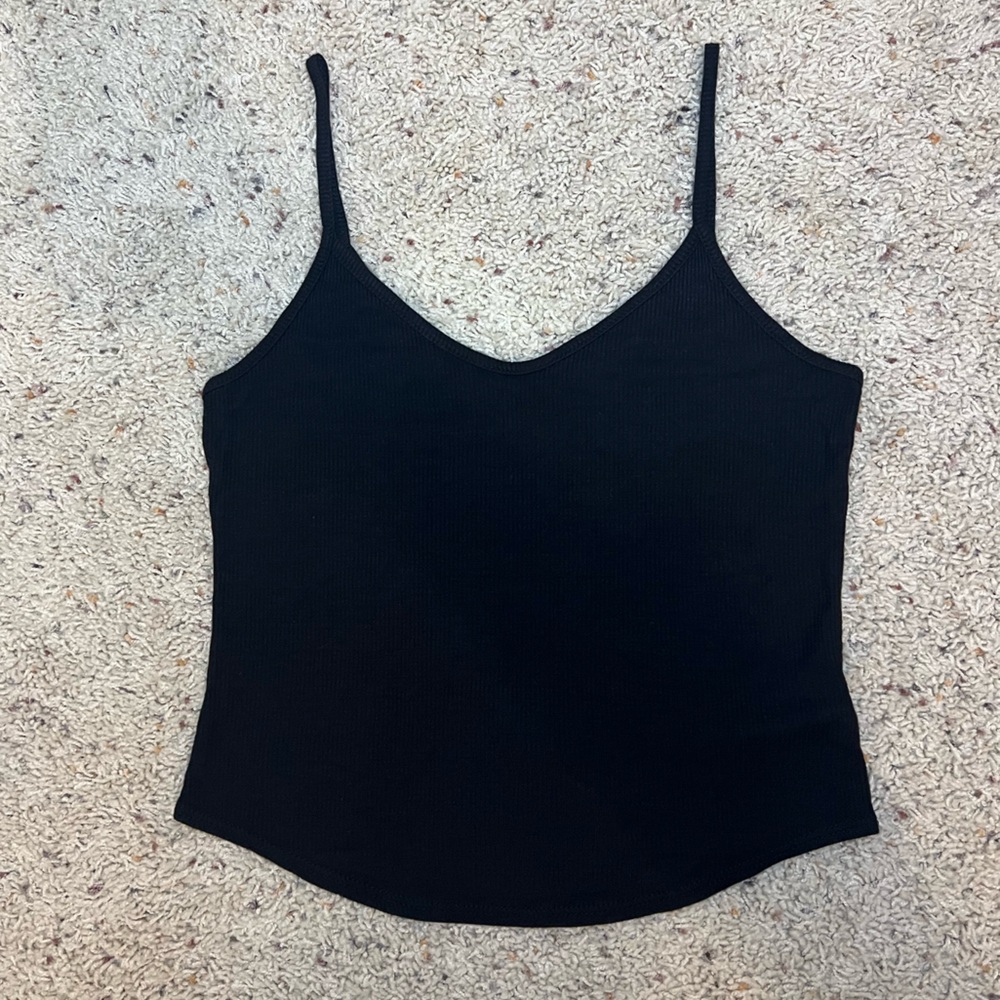 Project Social T UO Ribbed Black Spaghetti Strap Crop Tank Top Size S